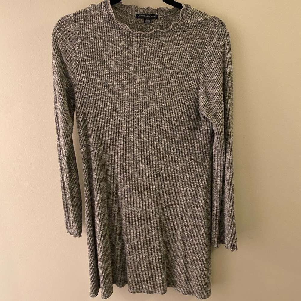 Grey mock neck knit dress